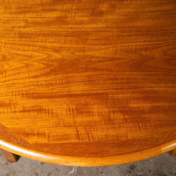 Mid Century Danish Modern Dining Table Large Teak Expanding Leaf x4 Round 128" - Image 11