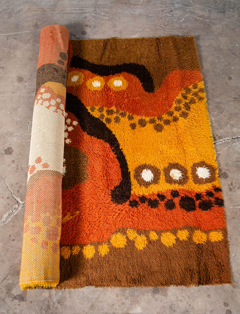 Mid Century Modern Shag Rug Ege Rya Abstract Tan White Brown Wool 72.5x57 Area - Image 10