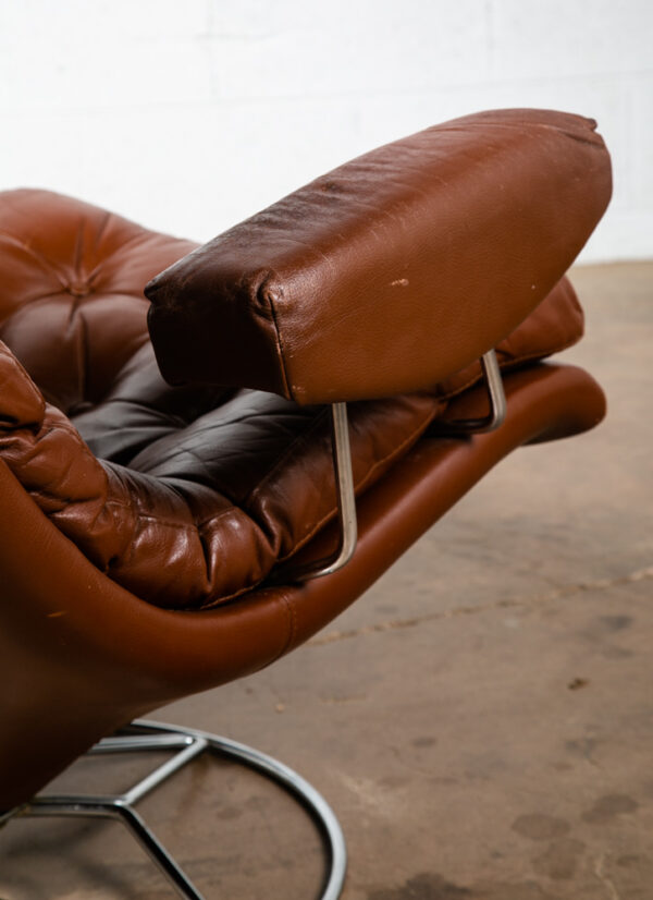 Mid Century Danish Modern Lounge Chair Swivel Burgundy Leather Metal Armchair - Image 7