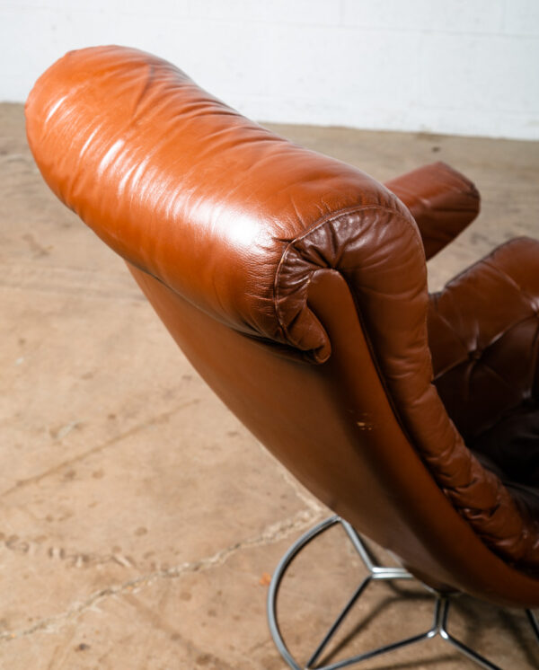Mid Century Danish Modern Lounge Chair Swivel Burgundy Leather Metal Armchair - Image 8