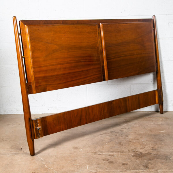 Mid Century Modern Headboard Bed Frame Full Drexel Vintage Walnut Brass Mcm - Image 4