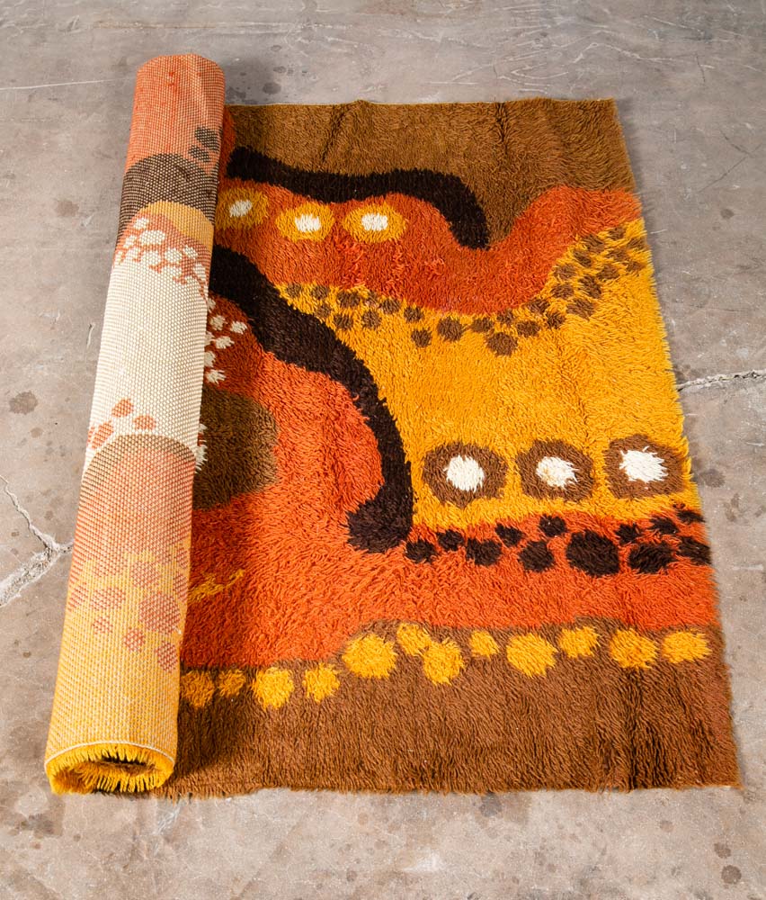 Mid Century Modern Shag Rug Ege Rya Abstract Tan White Brown Wool 72.5x57 Area - Image 3