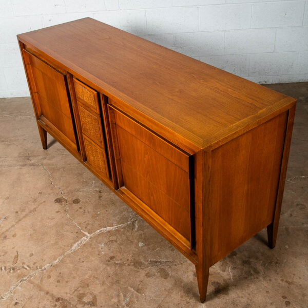 Mid Century Modern Dresser Credenza Walnut 9 Drawer Wood Danish Cane Vintage NM - Image 2