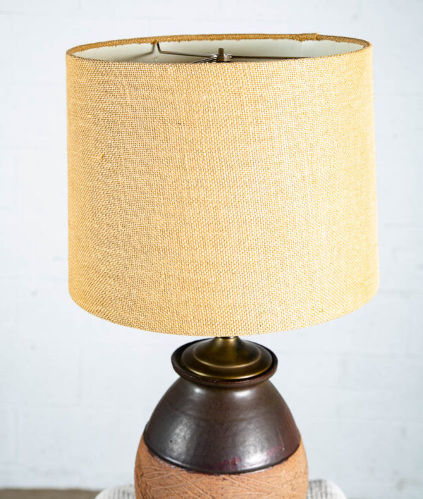 Mid Century Modern Table Lamp Light Studio Ceramic Brown Clay Round Vintage Mcm - Image 5
