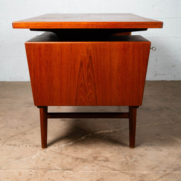 Mid Century Danish Modern Desk Executive Teak 6 Drawer Bookshelf Floating Doors - Image 6