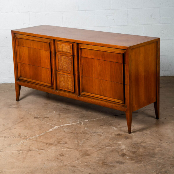 Mid Century Modern Dresser Credenza Walnut 9 Drawer Wood Danish Cane Vintage NM - Image 12