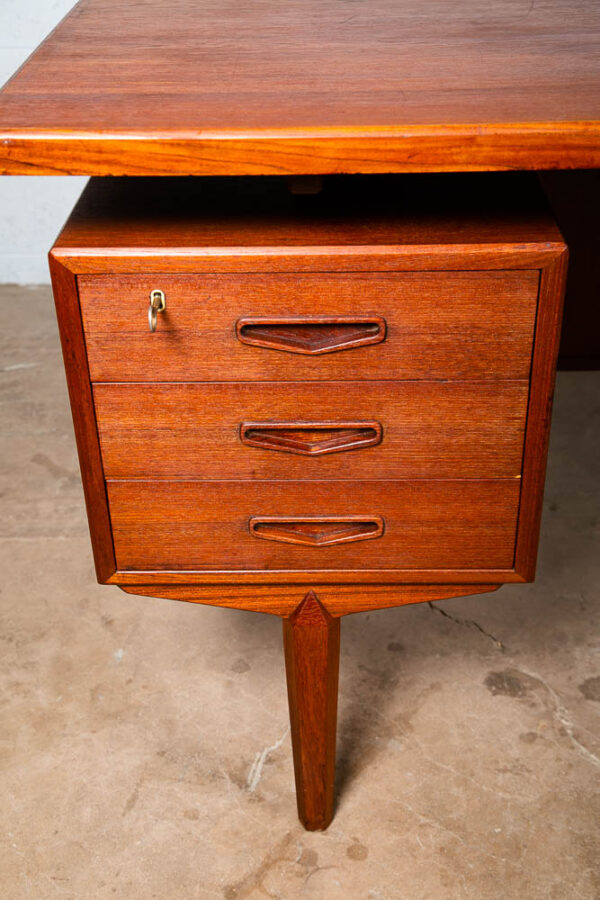 Mid Century Danish Modern Desk Executive Teak 6 Drawer Bookshelf Floating Doors - Image 12