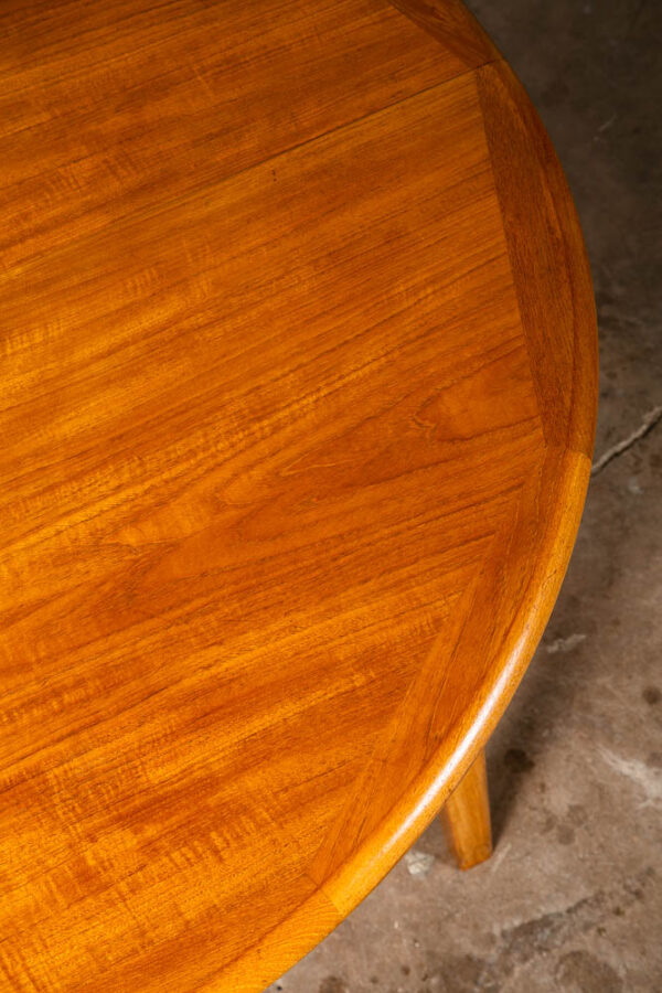 Mid Century Danish Modern Dining Table Large Teak Expanding Leaf x4 Round 128" - Image 7