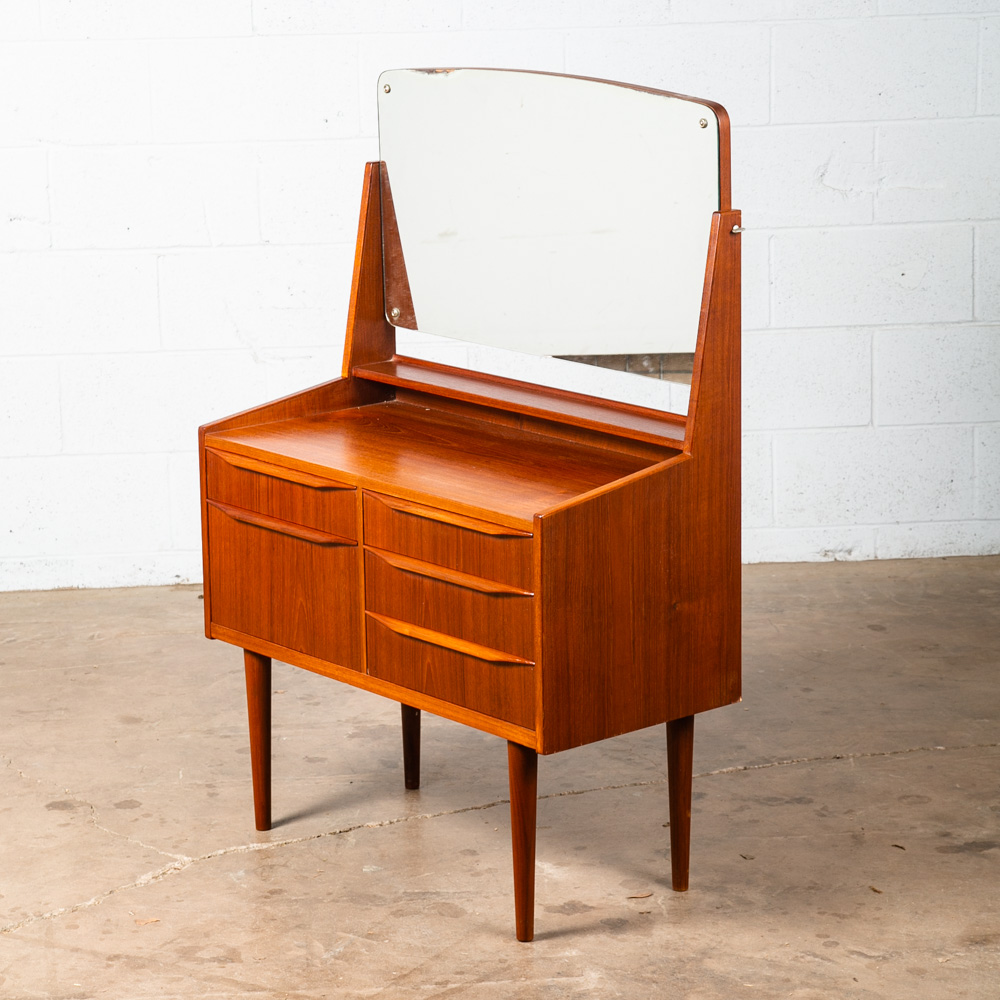 Mid Century Danish Modern Vanity Chest Dresser Teak Adjustable Mirror 5 Drawers - Image 6