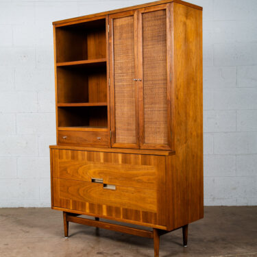 Mid Century Modern Credenza Display Cabinet Hutch American of Martinsville Cane