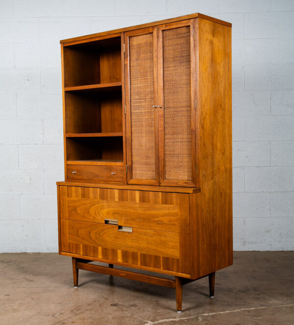 Mid Century Modern Credenza Display Cabinet Hutch American of Martinsville Cane