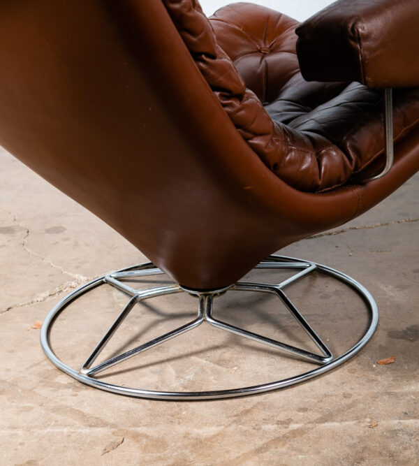 Mid Century Danish Modern Lounge Chair Swivel Burgundy Leather Metal Armchair - Image 6