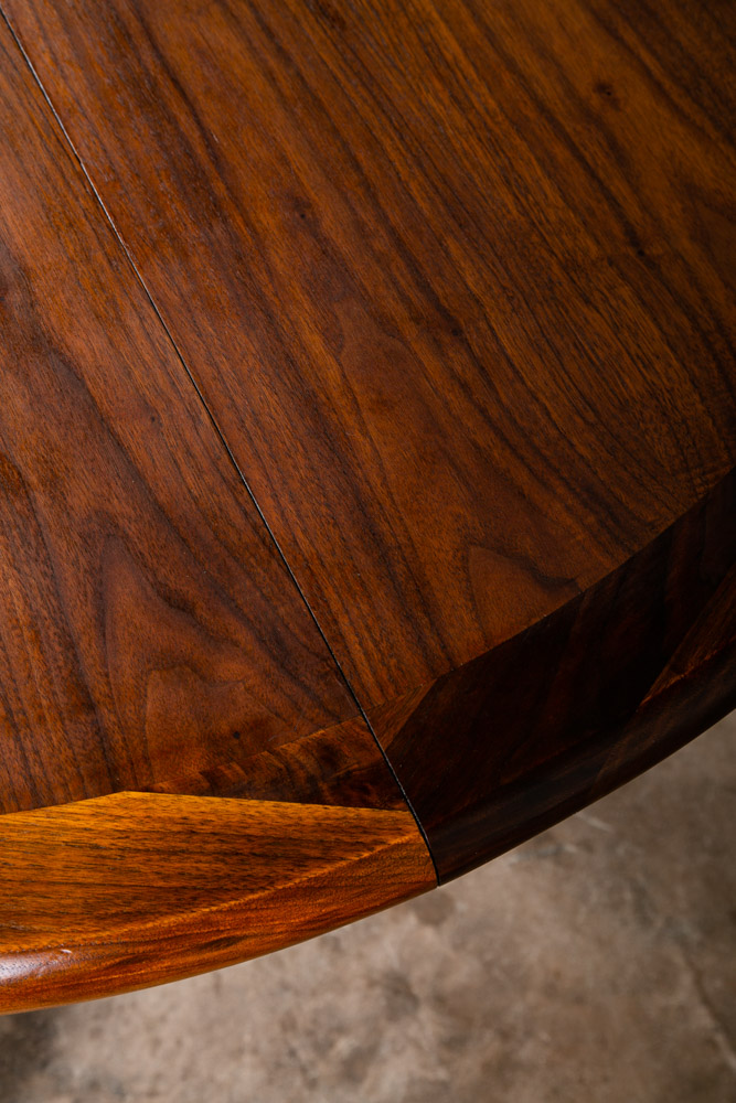 Mid Century Modern Dining Table Glenn of California Solid Walnut Round Danish NM x3 leaves - Image 10