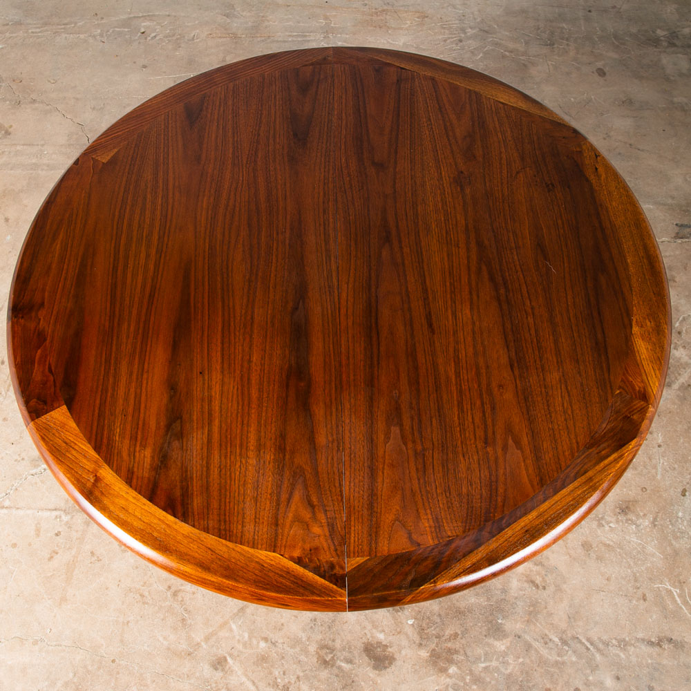 Mid Century Modern Dining Table Glenn of California Solid Walnut Round Danish NM x3 leaves - Image 2