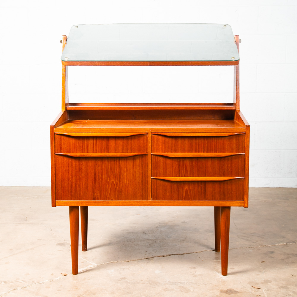 Mid Century Danish Modern Vanity Chest Dresser Teak Adjustable Mirror 5 Drawers - Image 2
