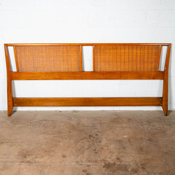 Mid Century Modern Headboard Bed Frame King Size Cane Century Walnut Vintage Mcm - Image 3