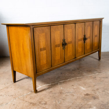 Mid Century Modern Dresser Credenza Vintage Walnut Burl Brass United Shuff