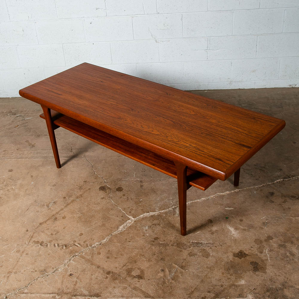 Mid Century Danish Modern Coffee Table Surfboard Shelf Denmark Teak Wide Vintage