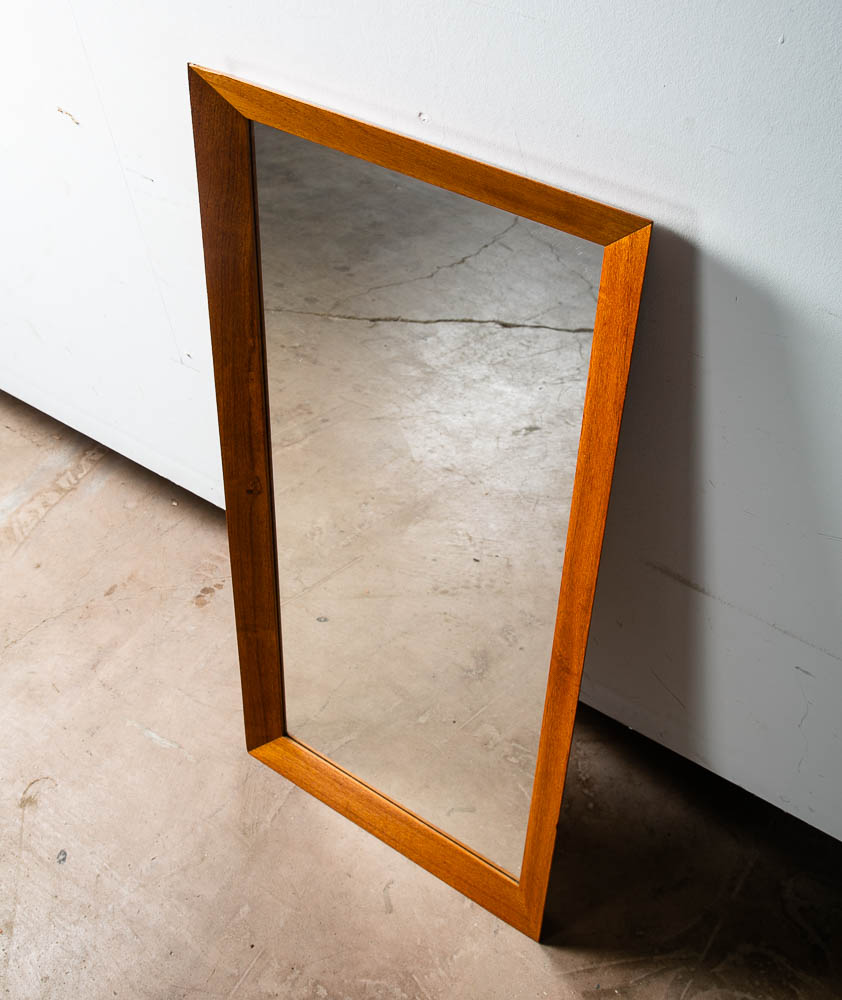 Mid Century Danish Modern Mirror Wall Hanging Bathroom Vanity Solid Teak Wood - Image 2