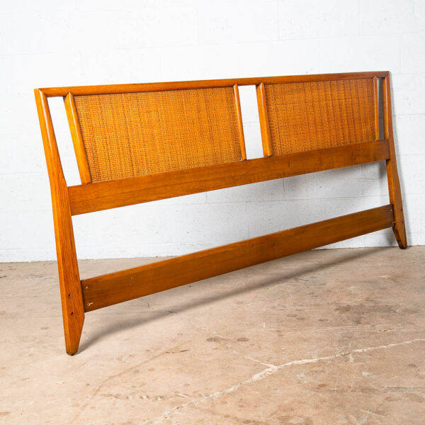 Mid Century Modern Headboard Bed Frame King Size Cane Century Walnut Vintage Mcm - Image 4