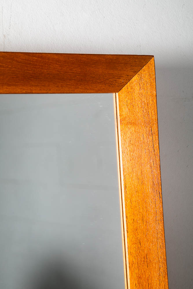 Mid Century Danish Modern Mirror Wall Hanging Bathroom Vanity Solid Teak Wood - Image 5