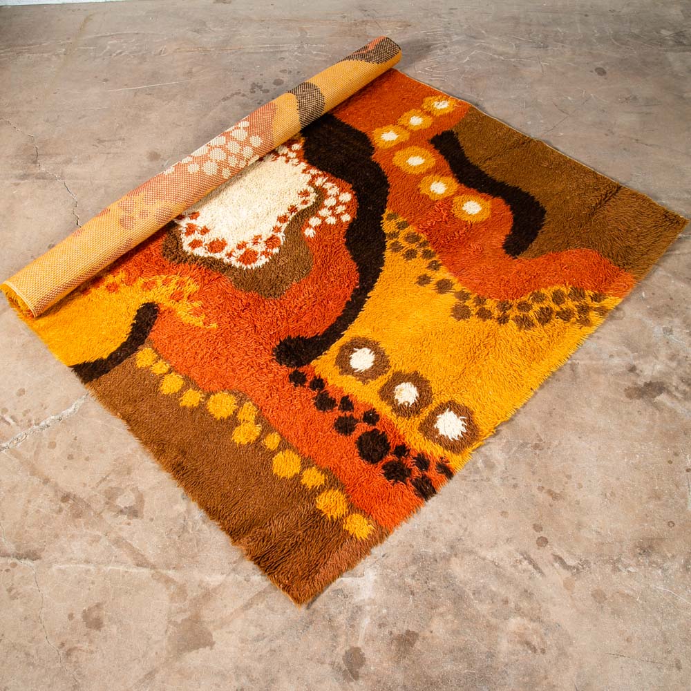 Mid Century Modern Shag Rug Ege Rya Abstract Tan White Brown Wool 72.5x57 Area - Image 4