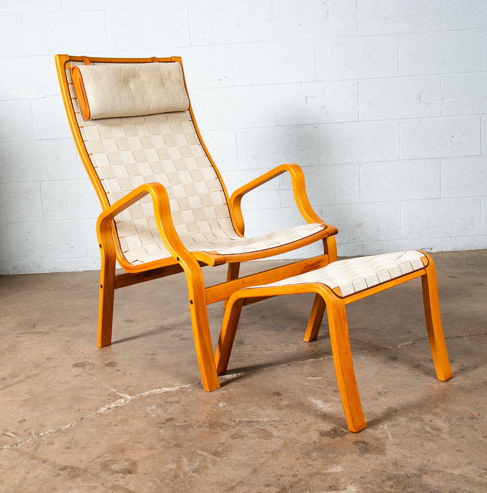 Mid Century Danish Modern Lounge Chair Armchair Cream Finn Ostergaard Ottoman - Image 5
