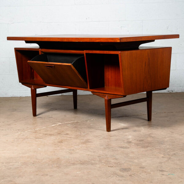 Mid Century Danish Modern Desk Executive Teak 6 Drawer Bookshelf Floating Doors - Image 4