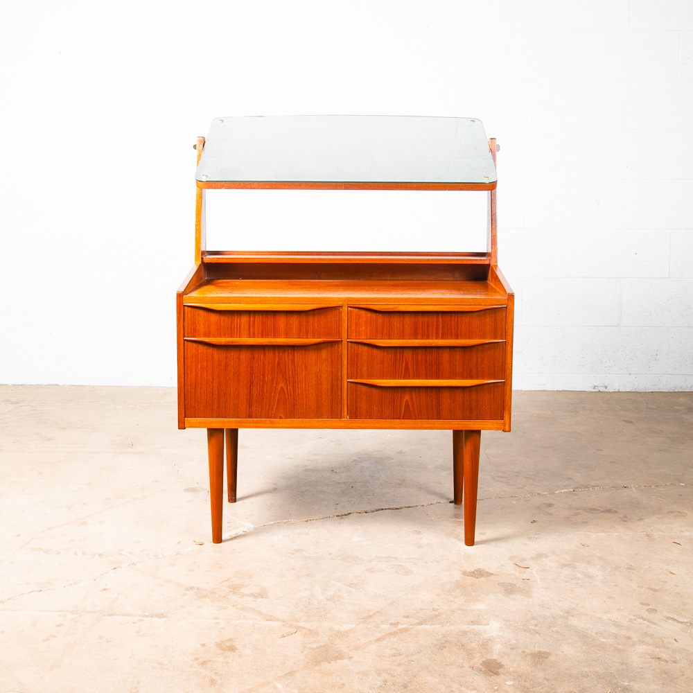 Mid Century Danish Modern Vanity Chest Dresser Teak Adjustable Mirror 5 Drawers - Image 8