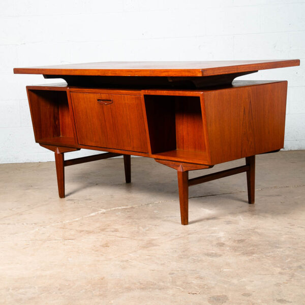 Mid Century Danish Modern Desk Executive Teak 6 Drawer Bookshelf Floating Doors - Image 3