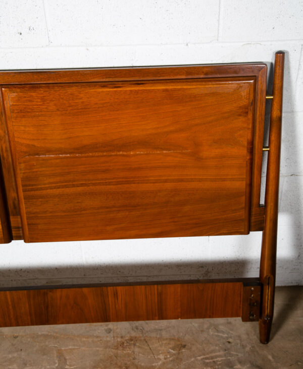 Mid Century Modern Headboard Bed Frame Full Drexel Vintage Walnut Brass Mcm - Image 9