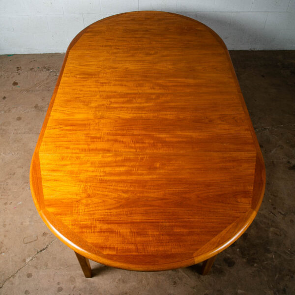 Mid Century Danish Modern Dining Table Large Teak Expanding Leaf x4 Round 128" - Image 2