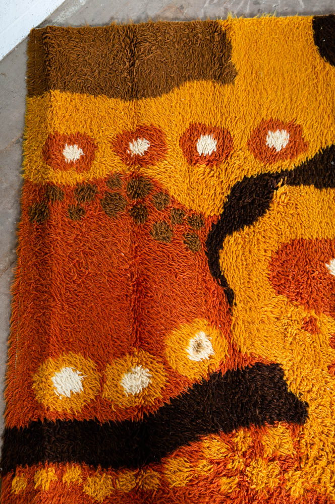 Mid Century Modern Shag Rug Ege Rya Abstract Tan White Brown Wool 72.5x57 Area - Image 11