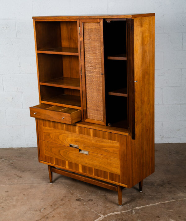 Mid Century Modern Credenza Display Cabinet Hutch American of Martinsville Cane - Image 4