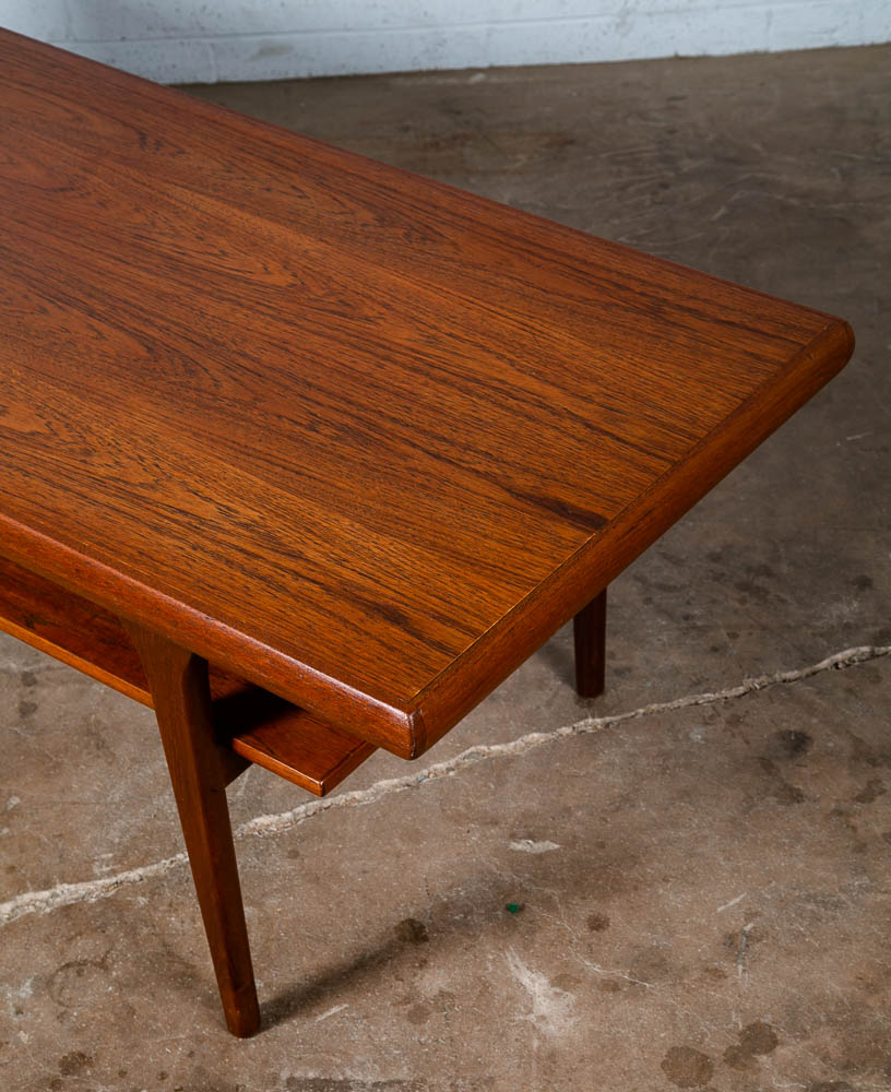 Mid Century Danish Modern Coffee Table Surfboard Shelf Denmark Teak Wide Vintage - Image 9