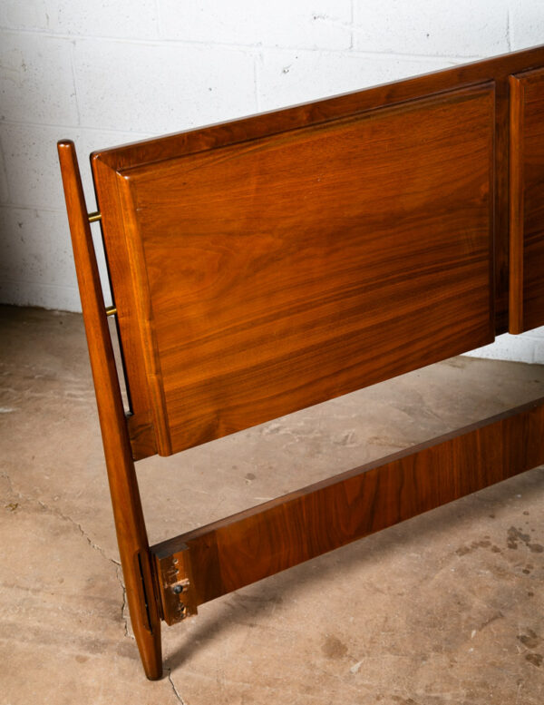 Mid Century Modern Headboard Bed Frame Full Drexel Vintage Walnut Brass Mcm - Image 10