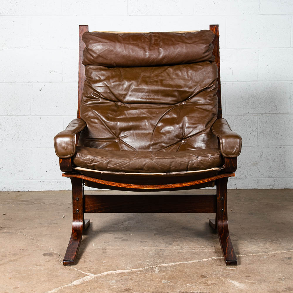 Mid Century Danish Modern Lounge Chair Brown Leather Ingmar Relling Westnofa Arm - Image 2