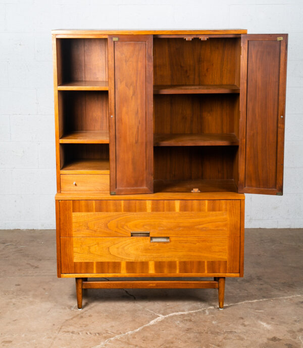 Mid Century Modern Credenza Display Cabinet Hutch American of Martinsville Cane - Image 6