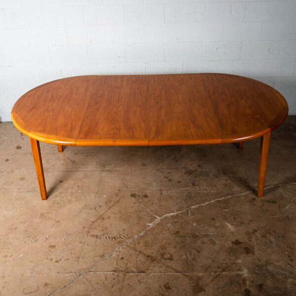 Mid Century Danish Modern Dining Table Large Teak Expanding Leaf x4 Round 128" - Image 3