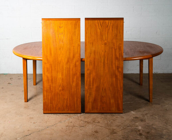 Mid Century Danish Modern Dining Table Large Teak Expanding Leaf x4 Round 128" - Image 5