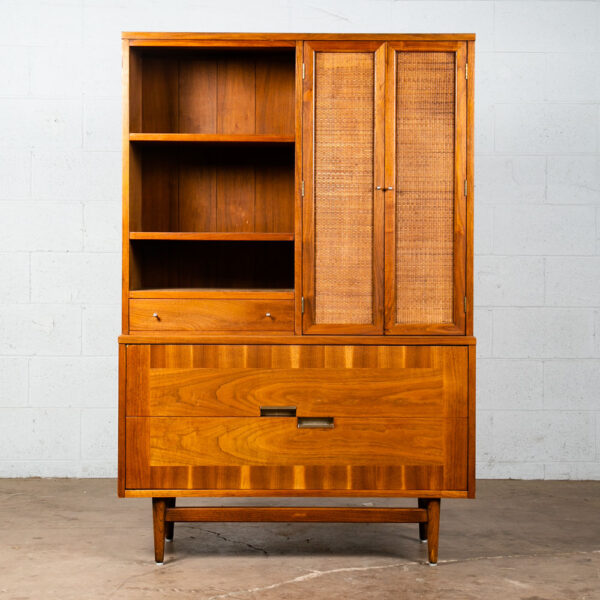 Mid Century Modern Credenza Display Cabinet Hutch American of Martinsville Cane - Image 2
