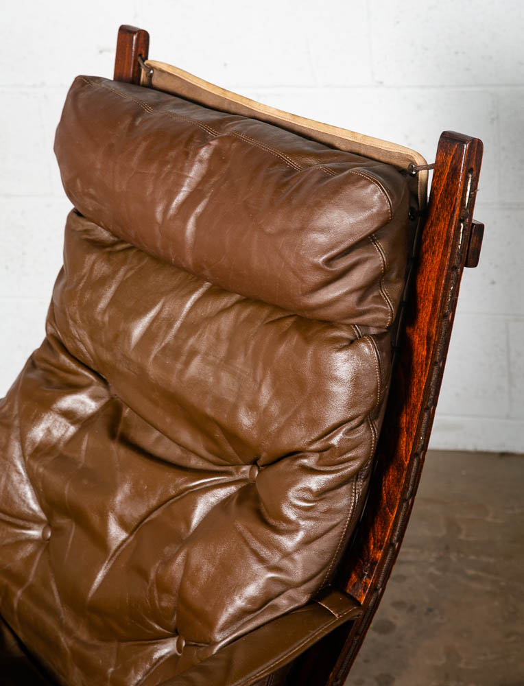 Mid Century Danish Modern Lounge Chair Brown Leather Ingmar Relling Westnofa Arm - Image 12