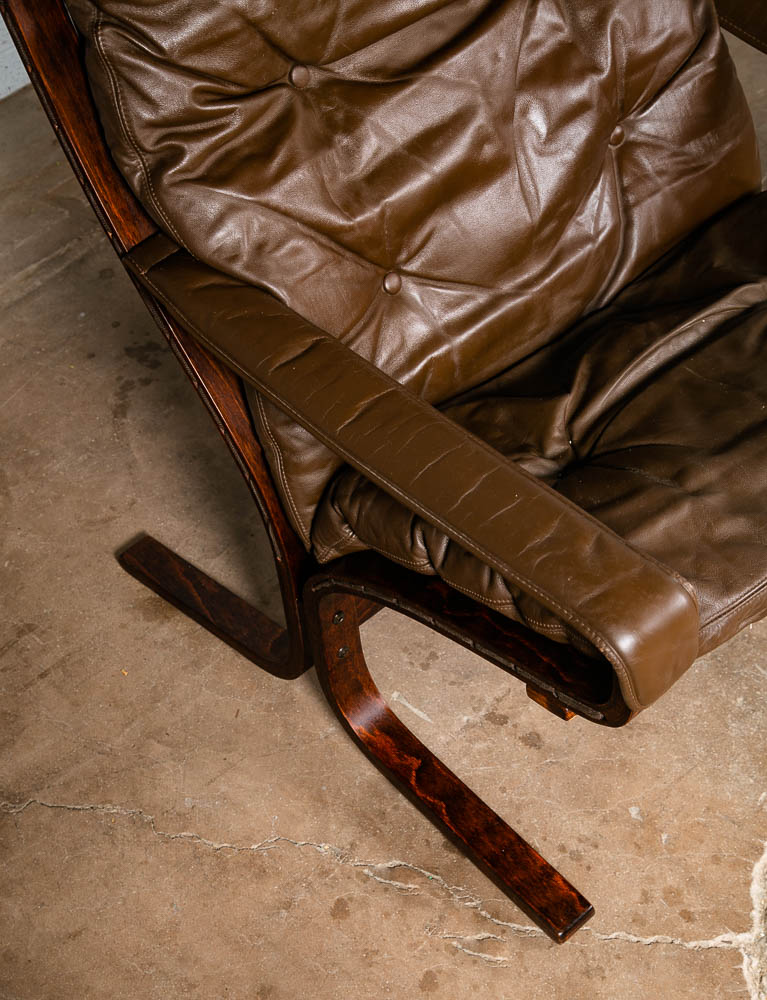 Mid Century Danish Modern Lounge Chair Brown Leather Ingmar Relling Westnofa Arm - Image 9