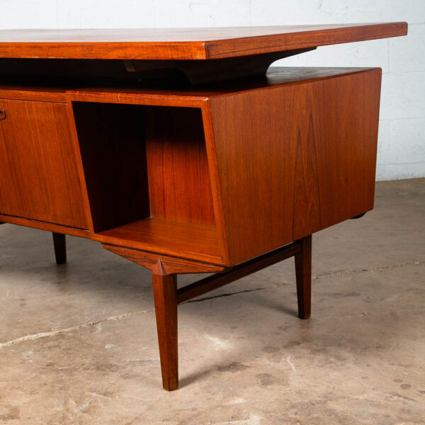 Mid Century Danish Modern Desk Executive Teak 6 Drawer Bookshelf Floating Doors - Image 9