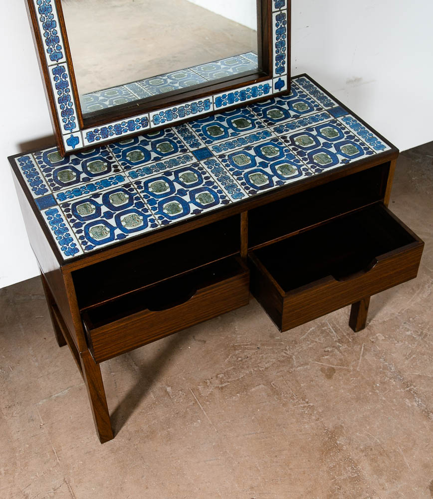Mid Century Danish Modern End Table Vanity Mirror Rosewood Drawer Haslev Hansen - Image 6