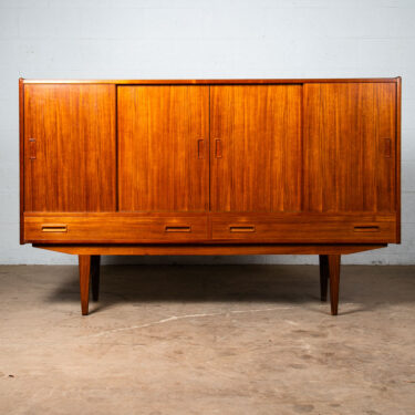 Mid Century Danish Modern Credenza Highboard Sideboard Sliding Teak 4 Doors Bar