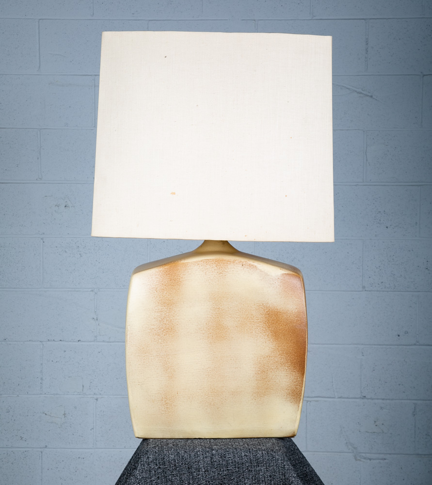 Mid Century Modern Table Lamp Brown White Light Vintage Ceramic Rectangular - Image 3