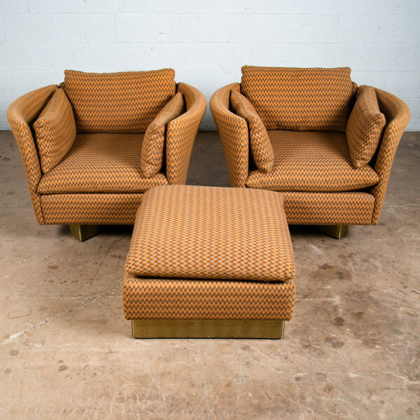 Mid Century Modern Lounge Chair Set Recliner Ottoman Milo Baughman Vintage Pair