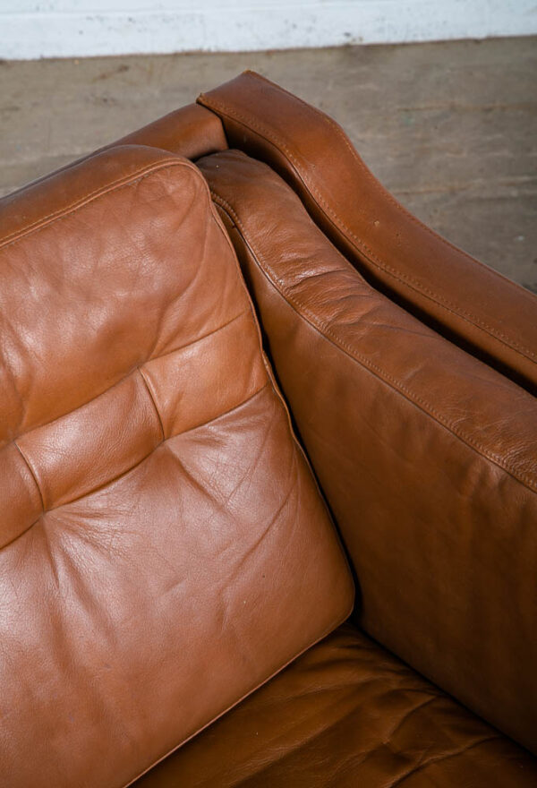 Mid Century Danish Modern Lounge Chair Brown Leather Armchair Denmark Vintage VG - Image 9