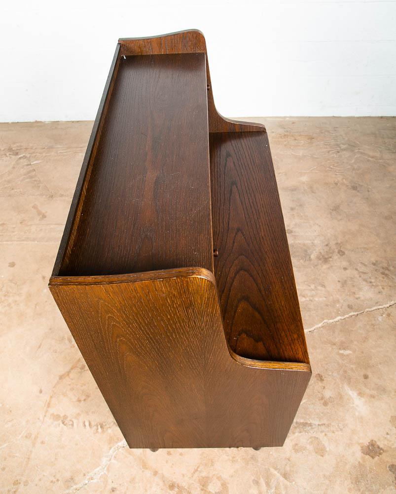 Mid Century Danish Modern Secretary Desk Ebonized Oak Black Mirror Vanity Chest - Image 10